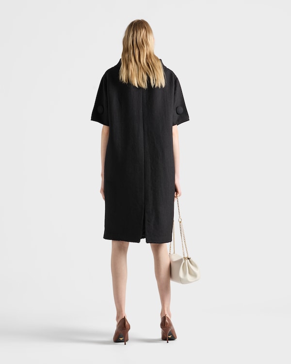 Short-sleeve chevron wool dress with belt - Black Short-sleeve chevron wool dress with belt - Black