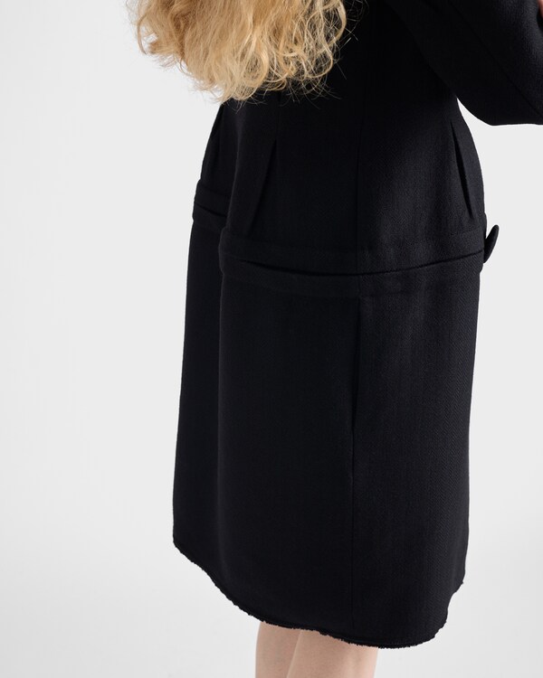 Chevron wool dress with belt - Black Chevron wool dress with belt - Black