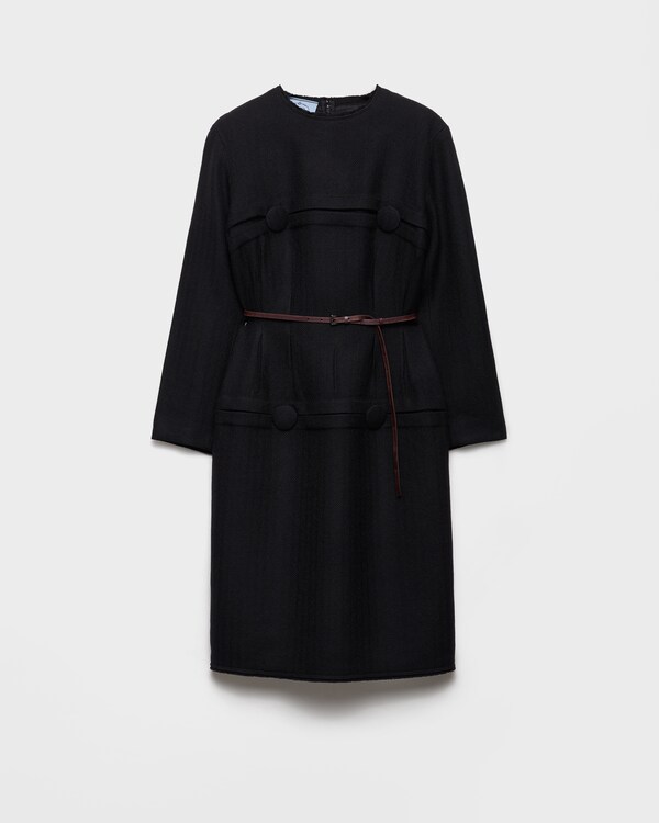 Chevron wool dress with belt - Black Chevron wool dress with belt - Black