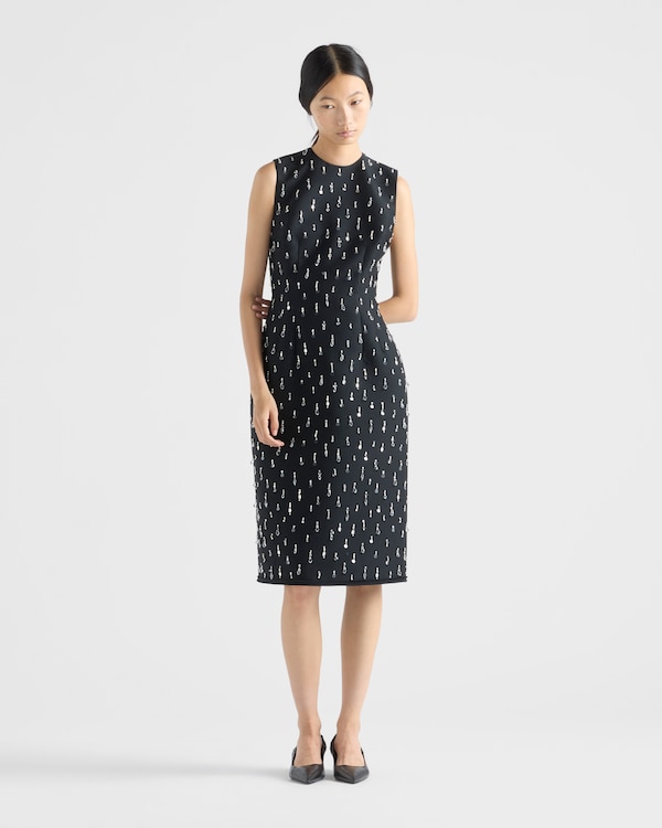 Embroidered scuba dress - Black Embroidered scuba dress - Black