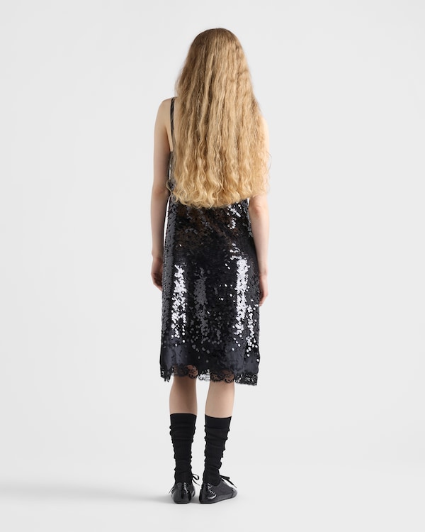 Embroidered velvet dress with sequins and lace - Black Embroidered velvet dress with sequins and lace - Black