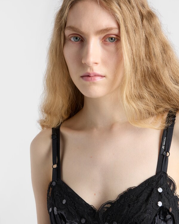Embroidered velvet dress with sequins and lace - Black Embroidered velvet dress with sequins and lace - Black