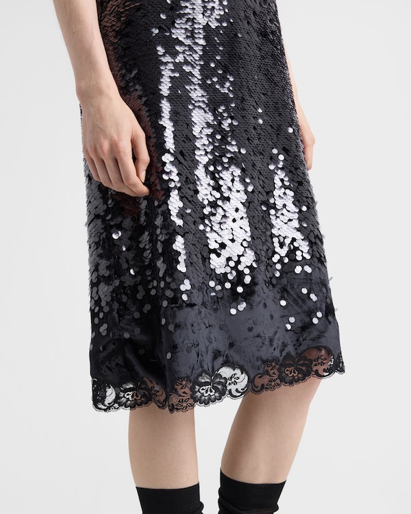 Embroidered velvet dress with sequins and lace - Black Embroidered velvet dress with sequins and lace - Black