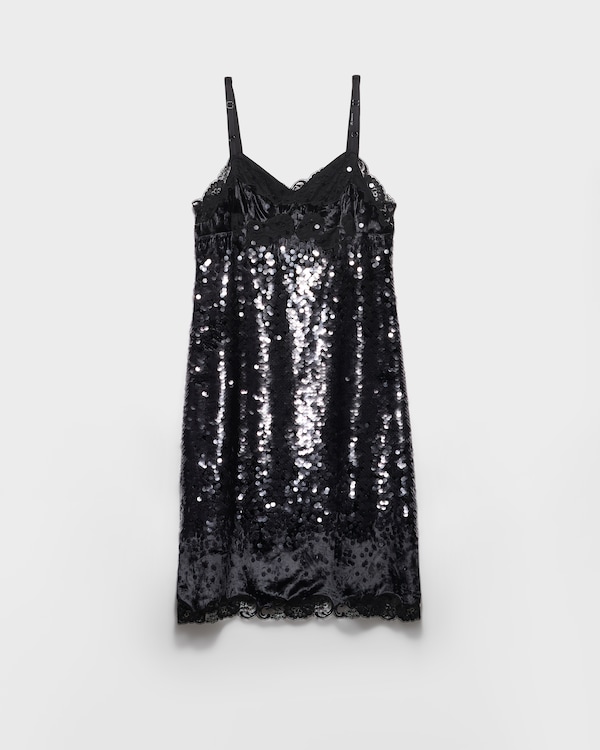Embroidered velvet dress with sequins and lace - Black Embroidered velvet dress with sequins and lace - Black