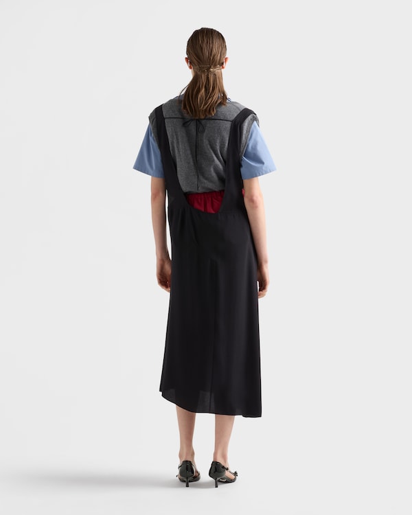 Satin sablé dress with suspenders - Black Satin sablé dress with suspenders - Black