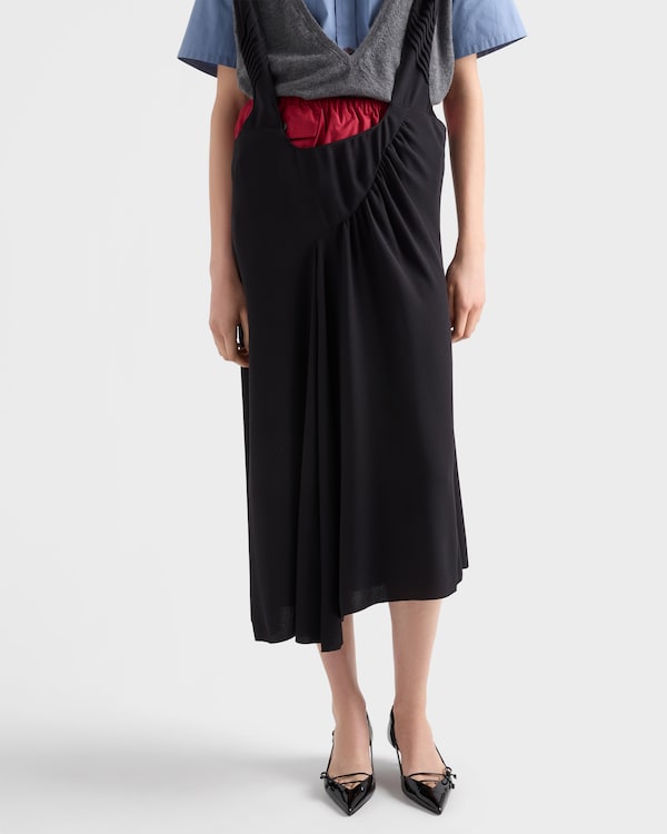 Satin sablé dress with suspenders - Black Satin sablé dress with suspenders - Black