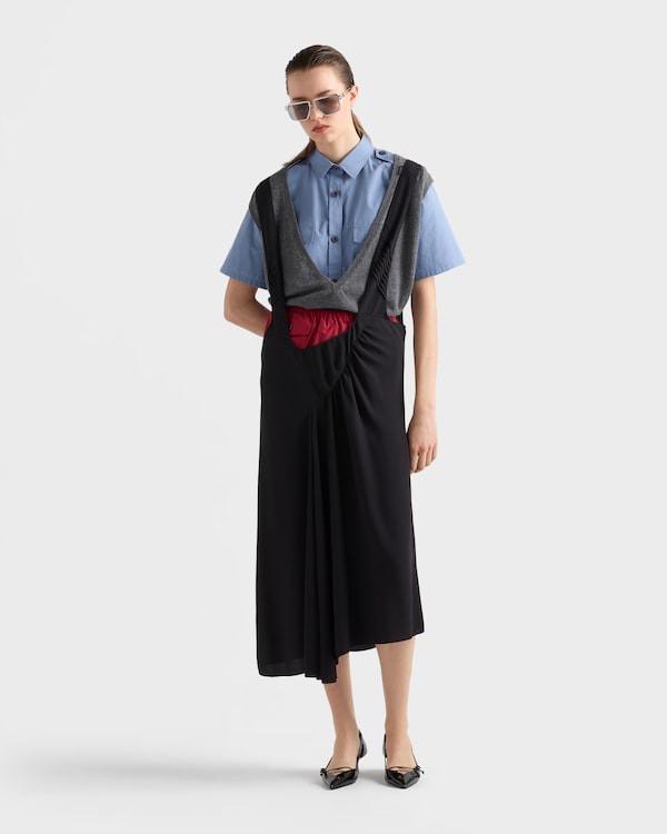 Satin sablé dress with suspenders - Black Satin sablé dress with suspenders - Black