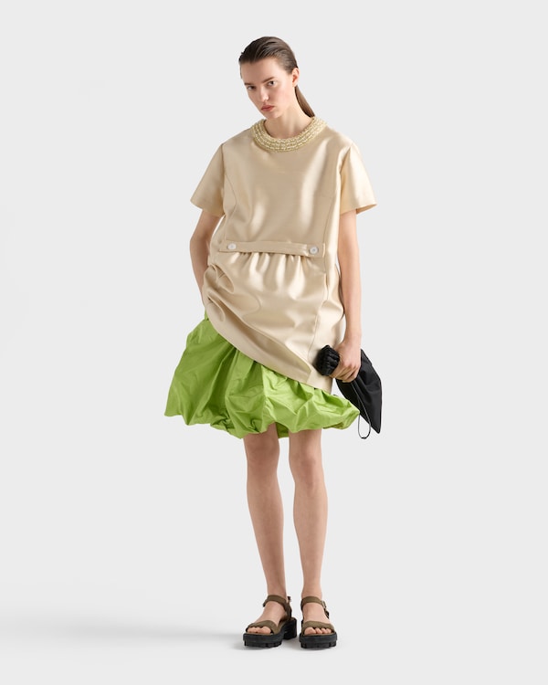 Embroidered double shantung dress - Sand Beige Embroidered double shantung dress - Sand Beige