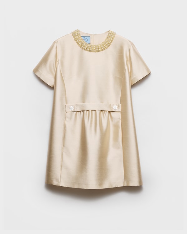 Embroidered double shantung dress - Sand Beige Embroidered double shantung dress - Sand Beige