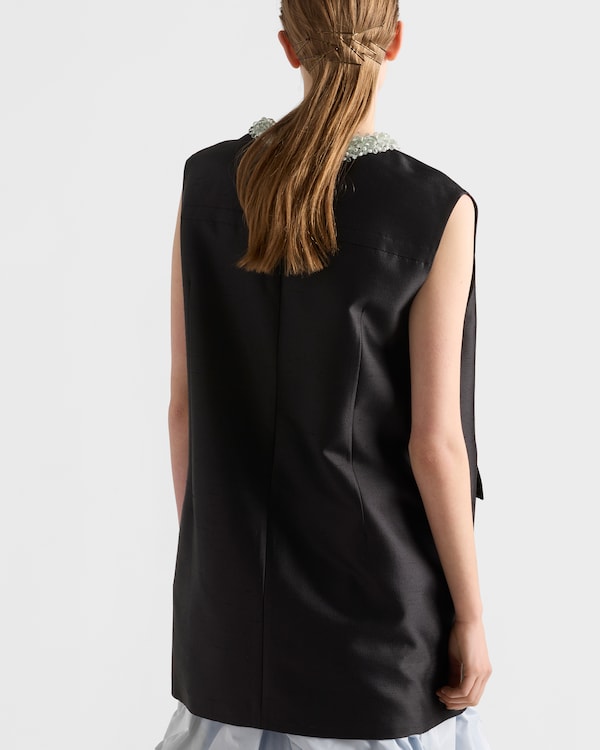 Embroidered double shantung dress - Black Embroidered double shantung dress - Black