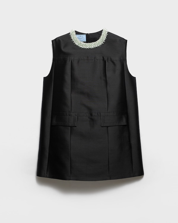 Embroidered double shantung dress - Black Embroidered double shantung dress - Black