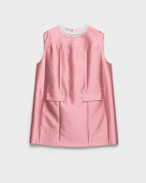Embroidered double shantung dress - Begonia Pink Embroidered double shantung dress - Begonia Pink
