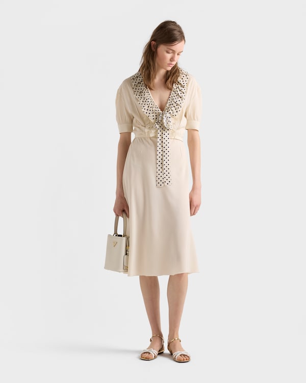 Embroidered marocain dress - Natural Embroidered marocain dress - Natural