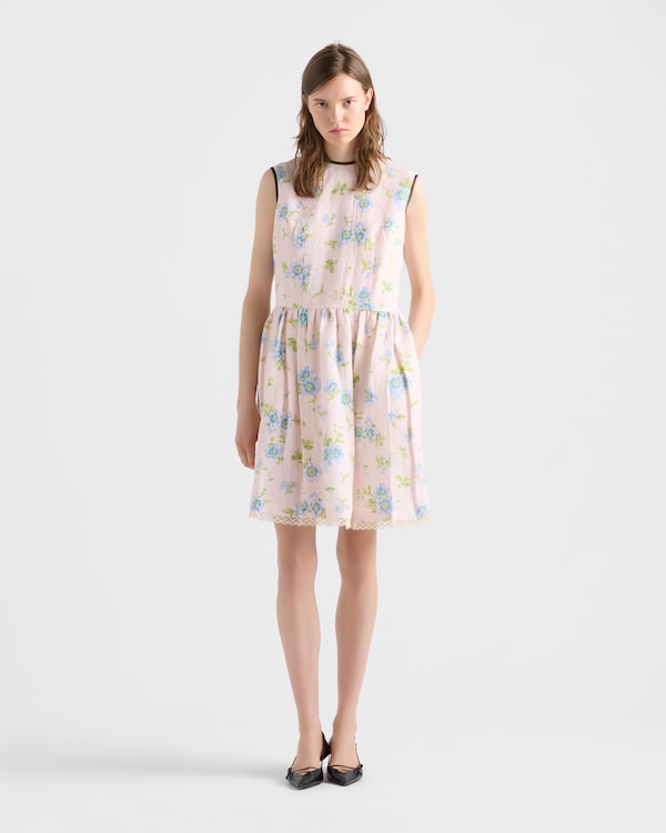 Pleated floral print linen dress - Alabaster Pink Pleated floral print linen dress - Alabaster Pink