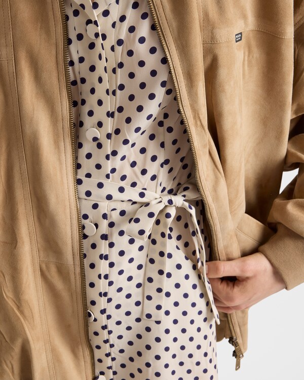 Polka-dot print marocain shirt dress - Beige Sable/Blue Polka-dot print marocain shirt dress - Beige Sable/Blue