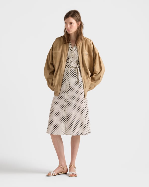Polka-dot print marocain shirt dress - Beige Sable/Blue Polka-dot print marocain shirt dress - Beige Sable/Blue