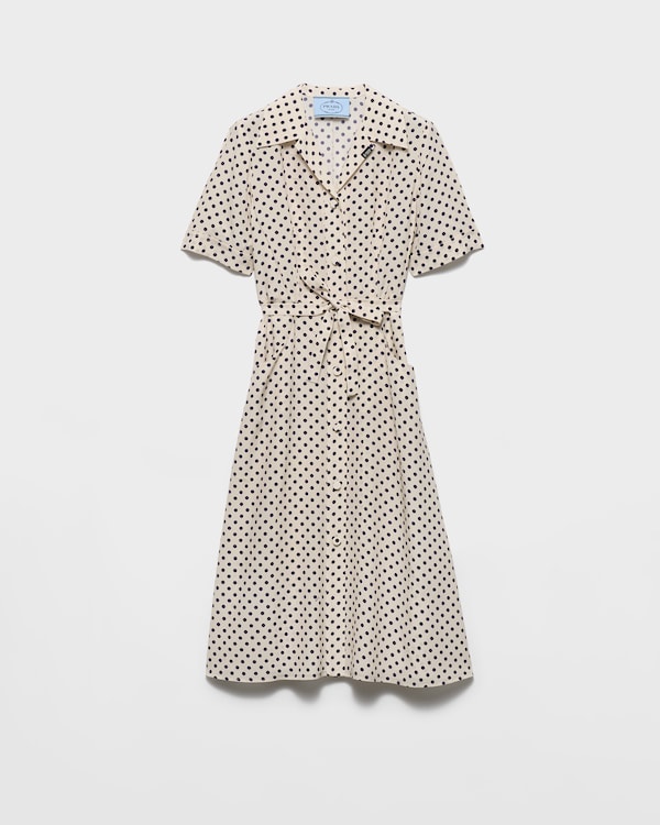 Polka-dot print marocain shirt dress - Beige Sable/Blue Polka-dot print marocain shirt dress - Beige Sable/Blue