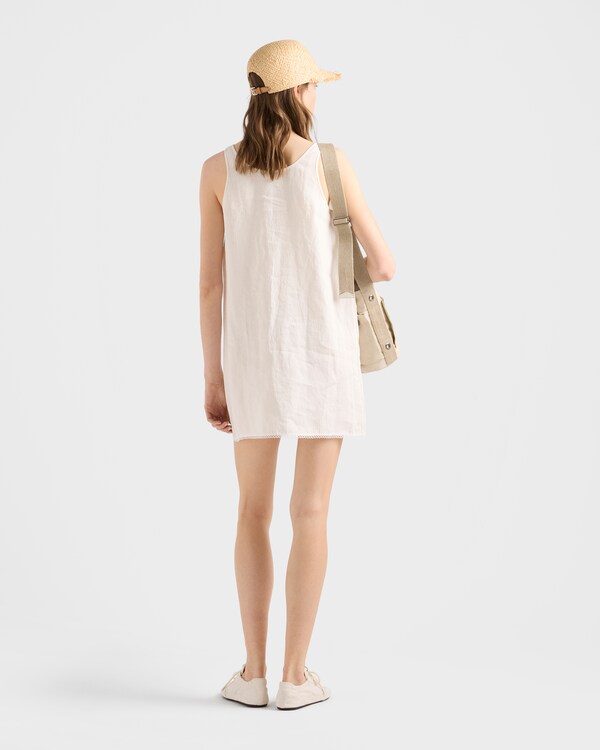 Embroidered slubbed fabric mini-dress - White Embroidered slubbed fabric mini-dress - White