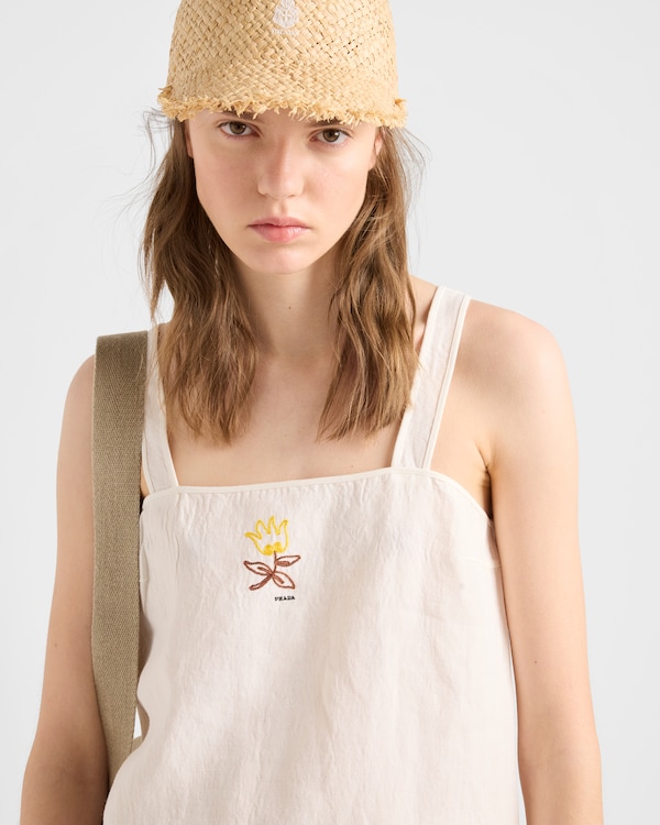 Embroidered slubbed fabric mini-dress - White Embroidered slubbed fabric mini-dress - White