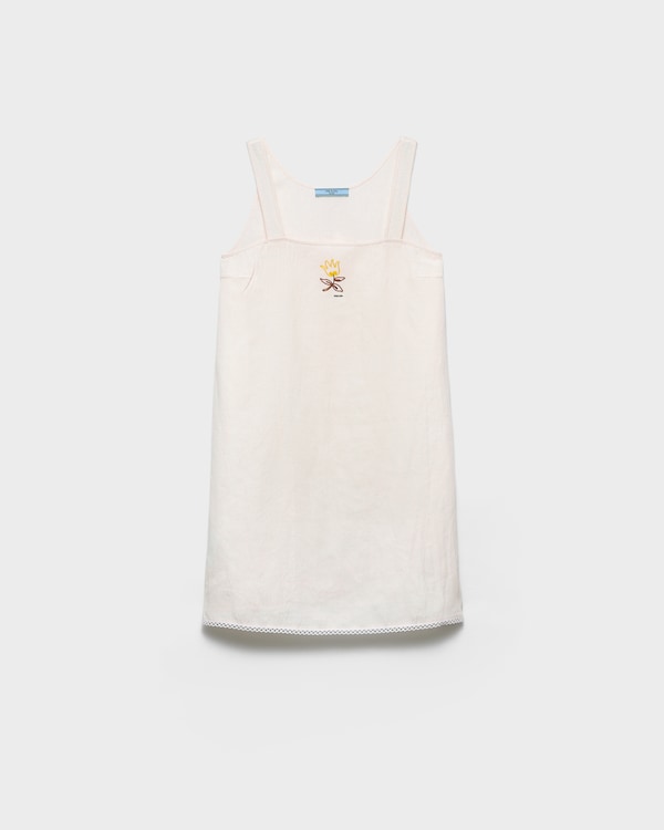 Embroidered slubbed fabric mini-dress - White Embroidered slubbed fabric mini-dress - White