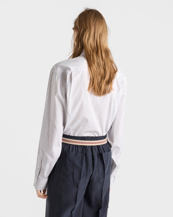Embroidered striped poplin shirt - Tobacco/Blue Embroidered striped poplin shirt - Tobacco/Blue