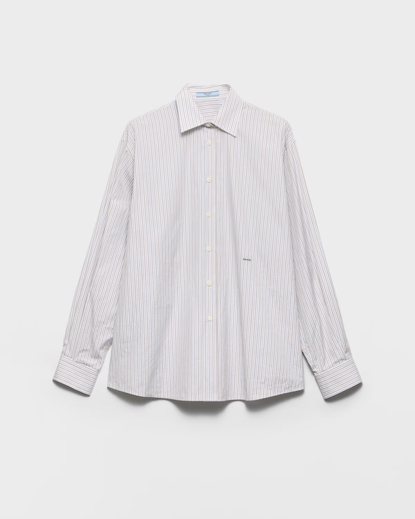 Embroidered striped poplin shirt - Tobacco/Blue Embroidered striped poplin shirt - Tobacco/Blue