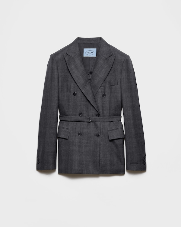 Double-breasted checked wool jacket - Anthracite Gray Double-breasted checked wool jacket - Anthracite Gray