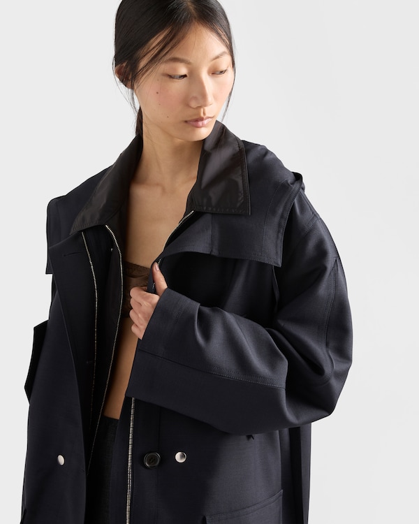Single-breasted kid mohair and Re-Nylon coat - Navy Single-breasted kid mohair and Re-Nylon coat - Navy