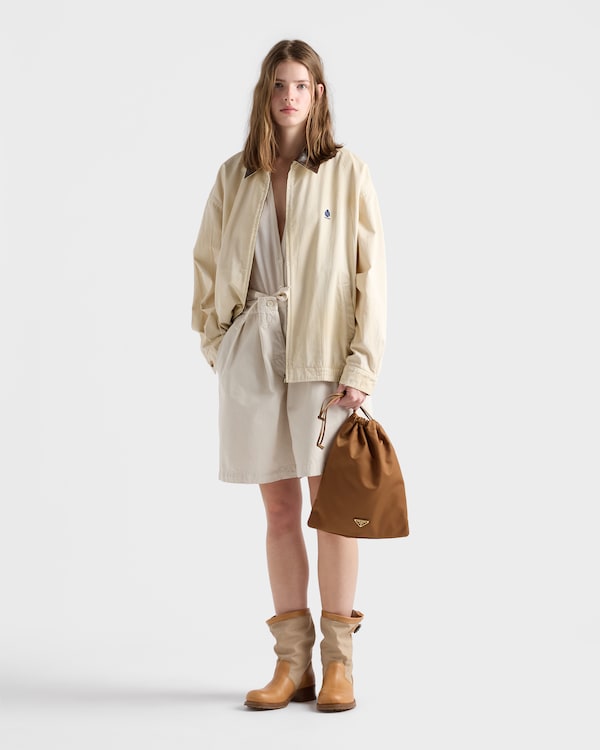 Embroidered garment-dyed old gabardine blouson jacket - Sand Beige Embroidered garment-dyed old gabardine blouson jacket - Sand Beige