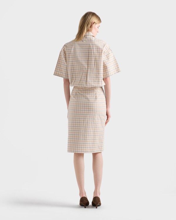 Embroidered checked poplin top - Natural/Lilac Embroidered checked poplin top - Natural/Lilac
