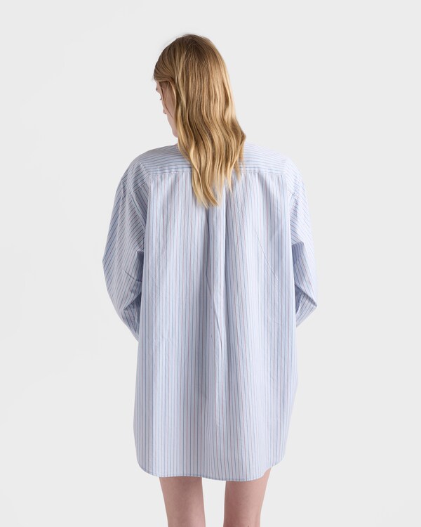 Striped cotton shirt with half-zipper - Light Blue Striped cotton shirt with half-zipper - Light Blue