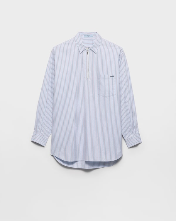 Striped cotton shirt with half-zipper - Light Blue Striped cotton shirt with half-zipper - Light Blue