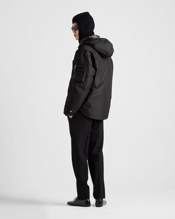 Technical fabric down jacket with hood - Black Technical fabric down jacket with hood - Black