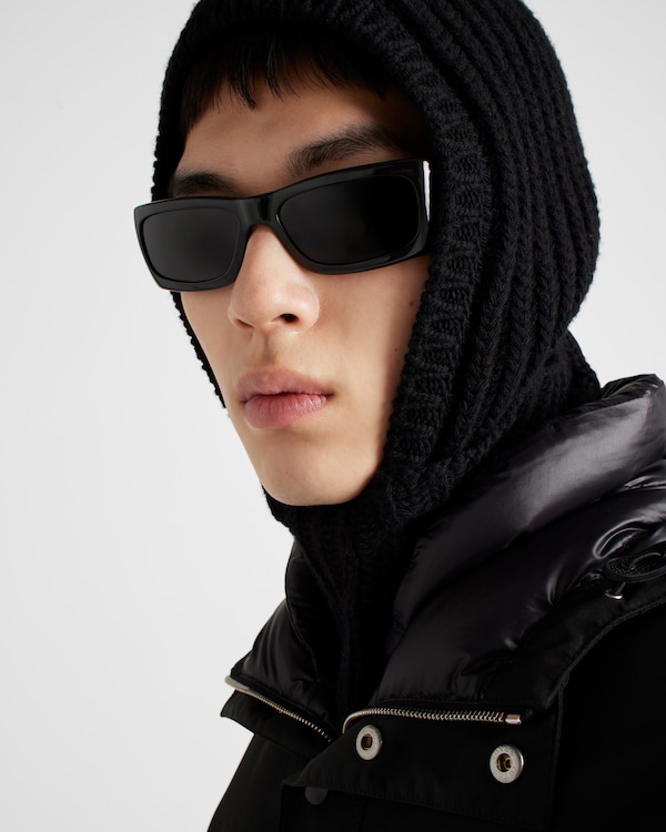 Technical fabric down jacket with hood - Black Technical fabric down jacket with hood - Black