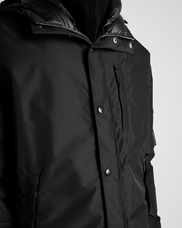 Technical fabric down jacket with hood - Black Technical fabric down jacket with hood - Black