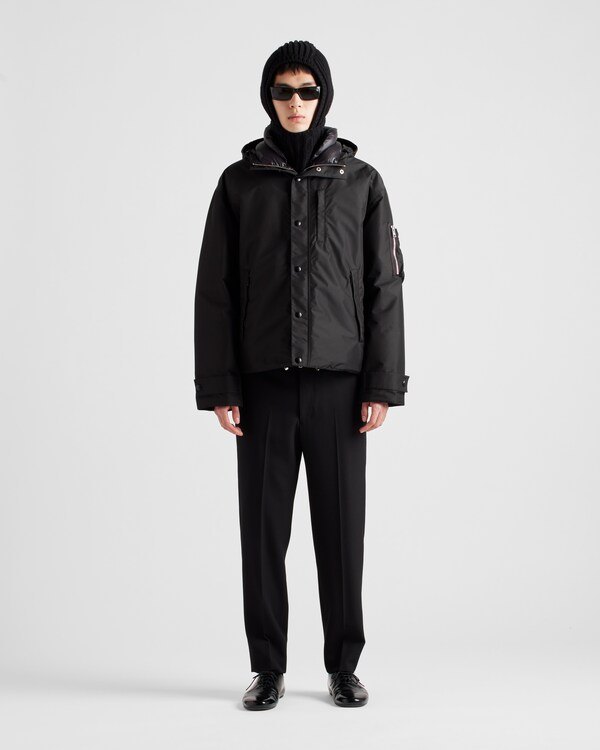 Technical fabric down jacket with hood - Black Technical fabric down jacket with hood - Black