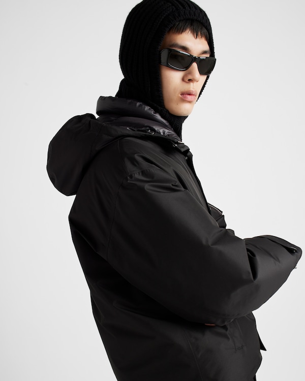 Technical fabric down jacket with hood - Black Technical fabric down jacket with hood - Black
