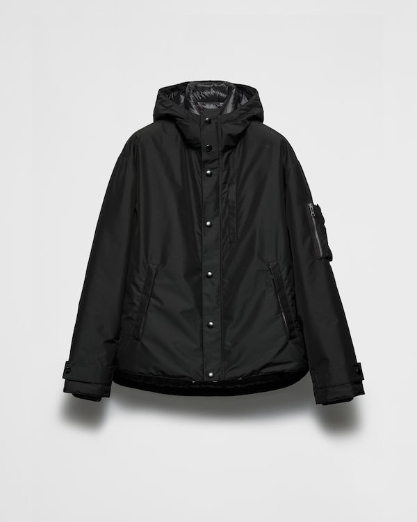 Technical fabric down jacket with hood - Black Technical fabric down jacket with hood - Black