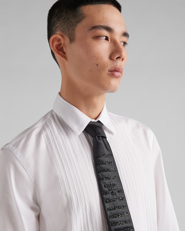 Embroidered satin tie - Black Embroidered satin tie - Black