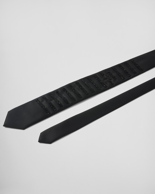 Embroidered satin tie - Black Embroidered satin tie - Black