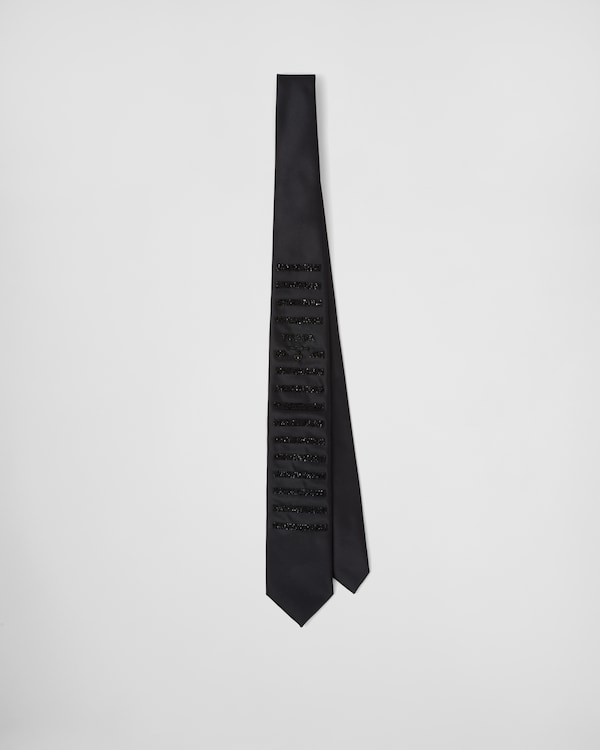 Embroidered satin tie - Black Embroidered satin tie - Black