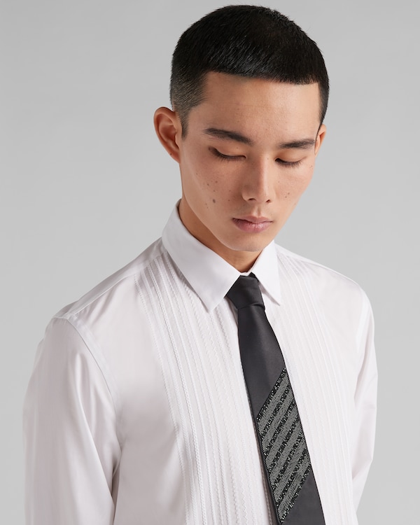 Embroidered satin tie - Black Embroidered satin tie - Black