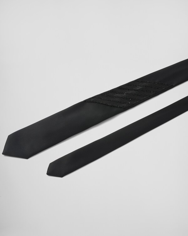 Embroidered satin tie - Black Embroidered satin tie - Black