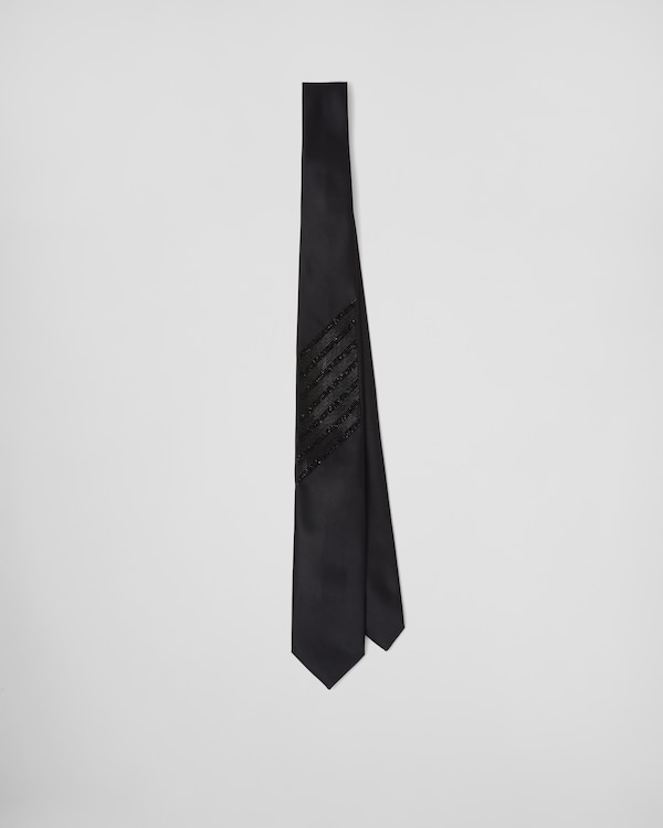 Embroidered satin tie - Black Embroidered satin tie - Black
