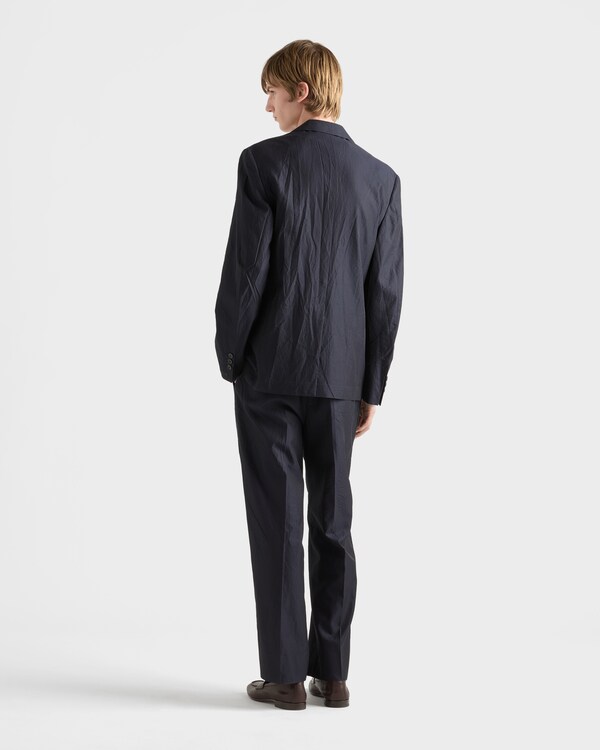 Single-breasted cotton and silk jacket - Navy Single-breasted cotton and silk jacket - Navy