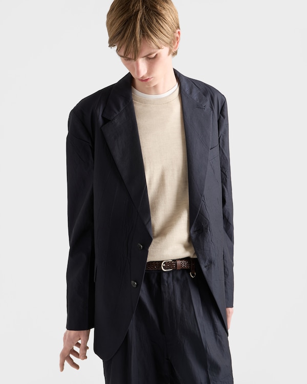 Single-breasted cotton and silk jacket - Navy Single-breasted cotton and silk jacket - Navy