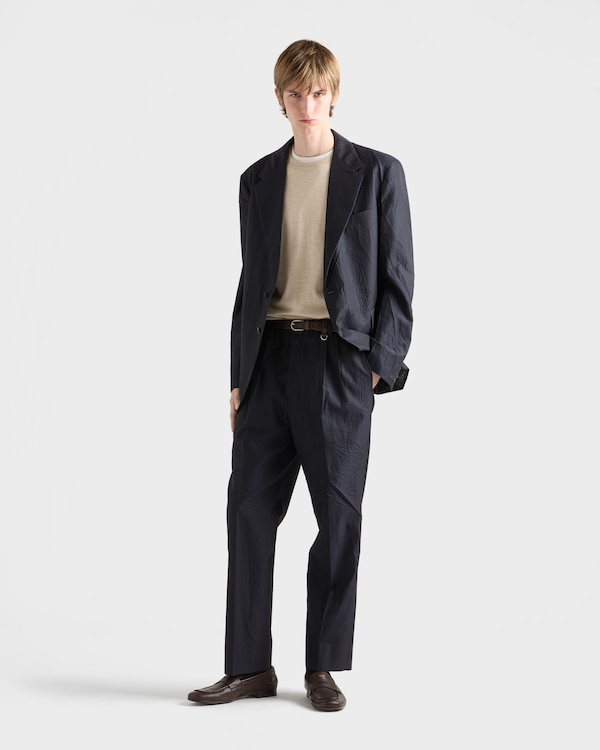 Single-breasted cotton and silk jacket - Navy Single-breasted cotton and silk jacket - Navy
