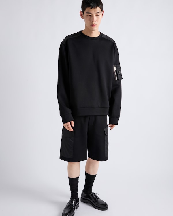 Cotton fleece and Re-Nylon sweatshirt - Black/Black Cotton fleece and Re-Nylon sweatshirt - Black/Black