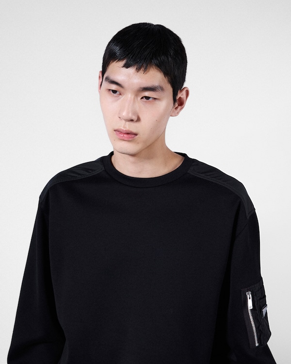 Cotton fleece and Re-Nylon sweatshirt - Black/Black Cotton fleece and Re-Nylon sweatshirt - Black/Black