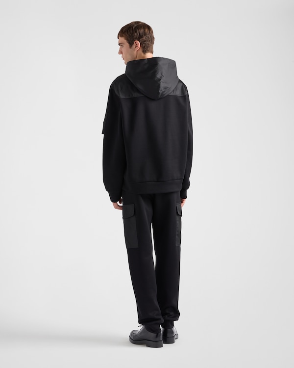 Cotton fleece and Re-Nylon hoodie - Black/Black Cotton fleece and Re-Nylon hoodie - Black/Black